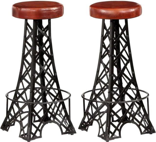 vidaXL Barhocker 2er Set aus Echtleder und Eisen im Industrie-Stil, Braun/Schwarz - Bild 1