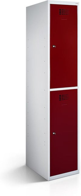 rotstahl Garderobenspind mit 2 Türen in Bordeaux und lichtgrauem Korpus, B/T/H: 30 x 50 x 180 cm - Bild 1