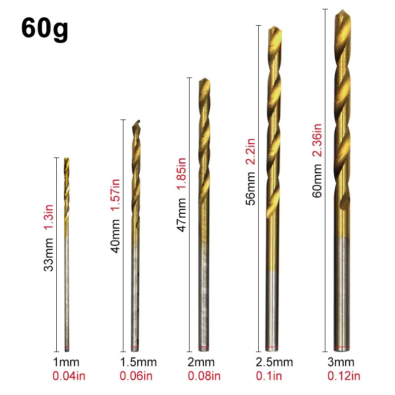 50-teiliges Titanbeschichtetes Spiralbohrer-Set aus HSS für elektrische Bohrmaschinen, Durchmesser 1–3 mm, DIY-Holzbearbeitungswerkzeug - Bild 2