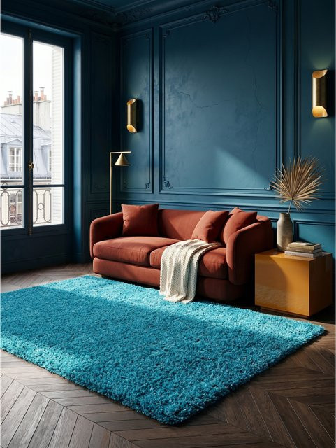 Kadima Design Hochflor Teppich RHEIN in Türkis, einfarbig, B: 140 cm, T: 200 cm - Bild 1