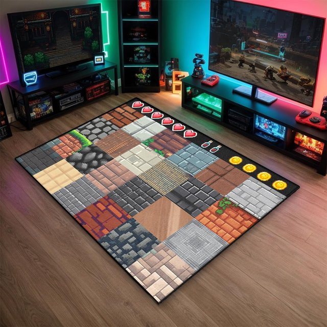 Pixel Block Teppichmatte Lodestar mit buntem Blockmuster, rutschfest und waschbar, B/B: 40 x 60 cm - Bild 1