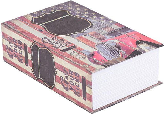 CosyHome Buchsafe Route 66 Aufbewahrungskoffer mit Zahlenschloss in Grau und Multicolour aus Edelstahl - Bild 1