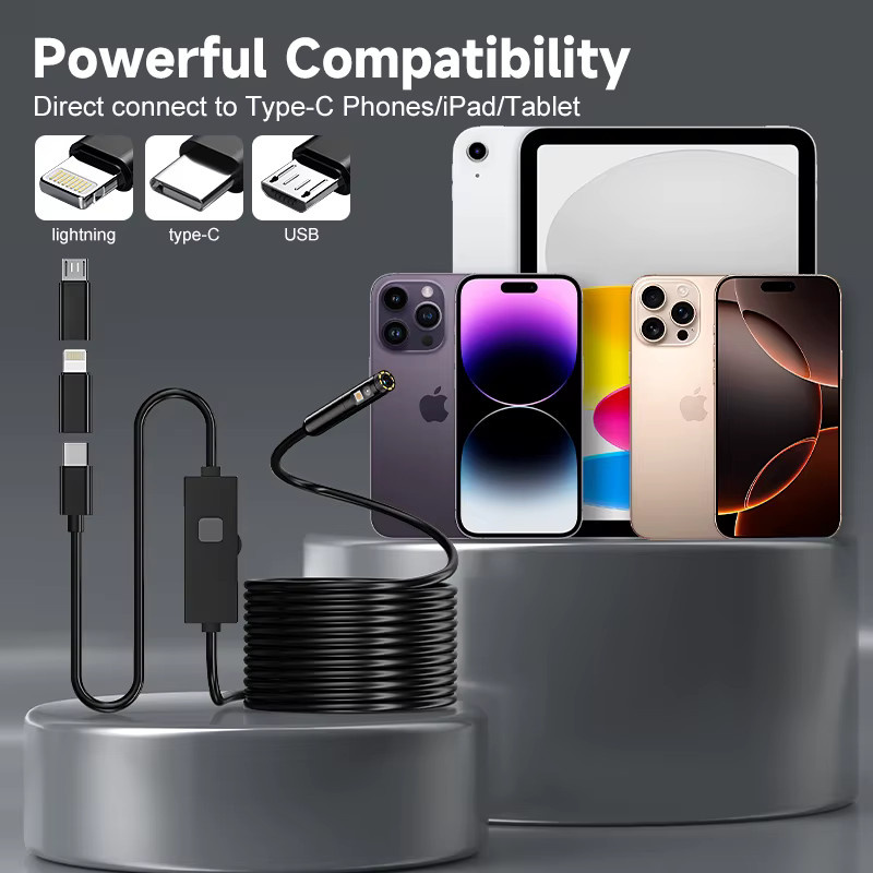 ILIHOME Industrie-Endoskop mit Typ-C und Micro-USB, Wasserdichte Boreskop-Sonde mit LED für iPhone und Android, Schwarz - Bild 2