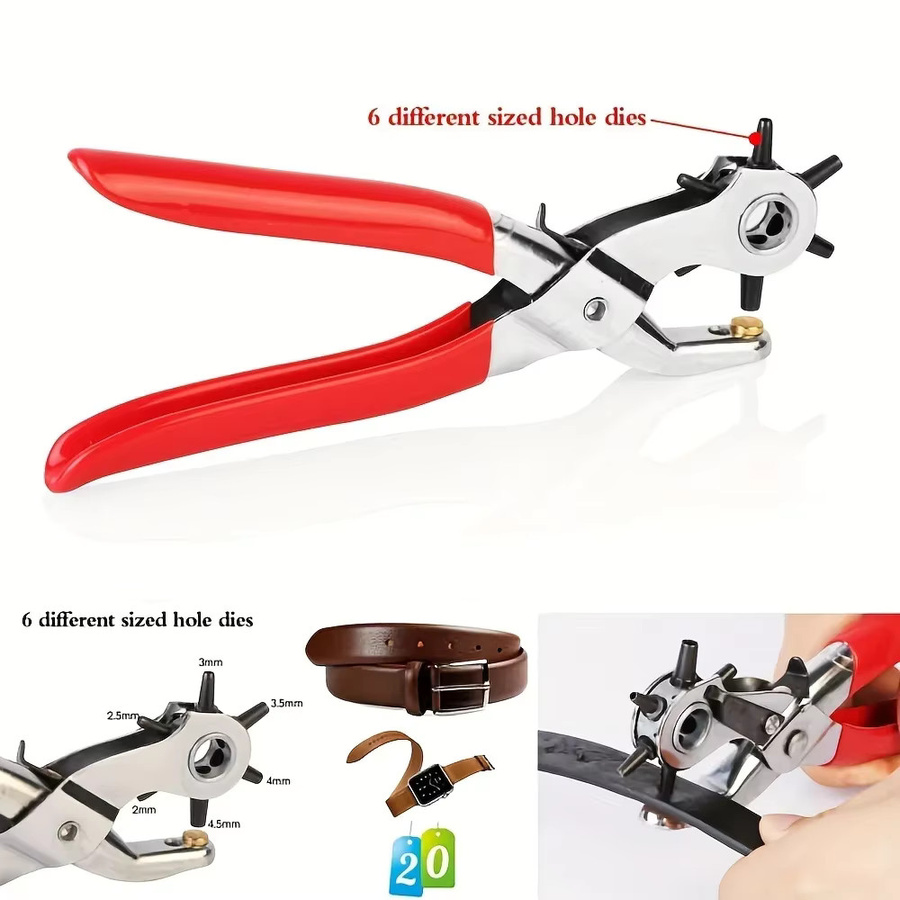 XMSJ Professionelles Locher-Set aus Leder und Metall in Rot für Gürtel, Sattel, Hundehalsbänder und Uhrenarmbänder - Bild 3