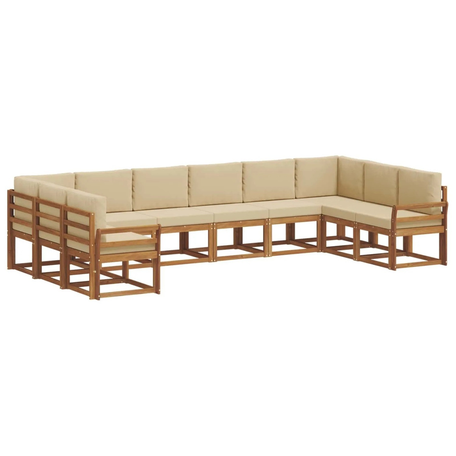 vidaXL Outdoor-Sofagarnitur in L-Form aus Akazienholz mit Kissen, 10-teiliges Set, Natur und Beige - Bild 2