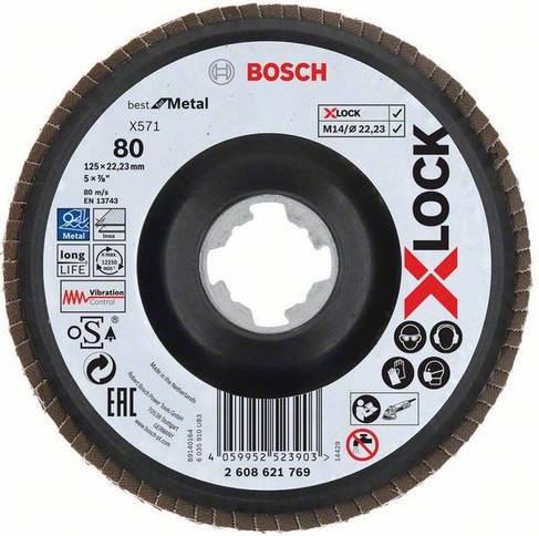 Bosch X-LOCK Fächerschleifscheibe X571 Best for Metal, Durchmesser: 125 mm, Körnung: 80, Farbe: Schwarz - Bild 1