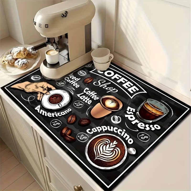 VIKAMA Retro-Küchenmatte mit Menü-Motiv für die Kaffeemaschine, rutschfest und schnelltrocknend, Mehrfarbig, B: 30,0 cm, T: 20,0 cm, H: 1,0 cm - Bild 2