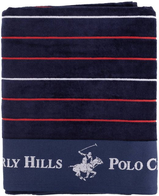 Polo Club Strandtuch aus Baumwolle in Rot und Blau, gestreift, B/L: 90 x 160 cm - Bild 1