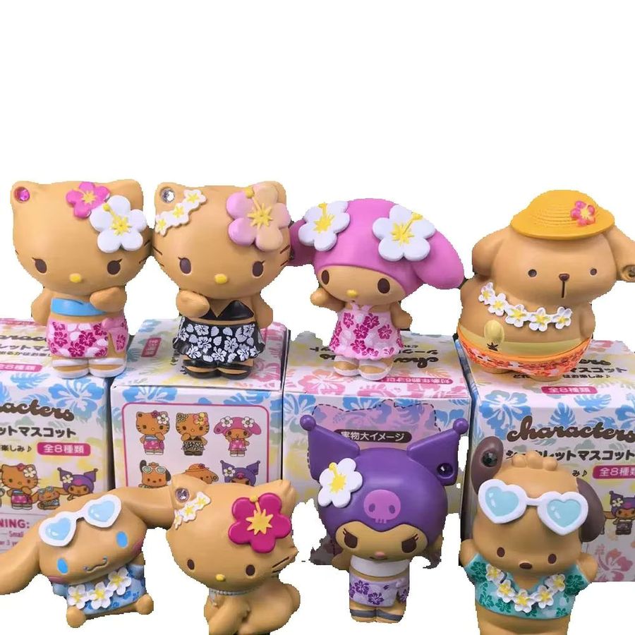 Sanrio Kawaii Anime Figuren Set Hawaii Edition mit Hello Kitty, Melody, Kuromi und Cinnamoroll in Multicolor, Höhe: 6 cm - Bild 3