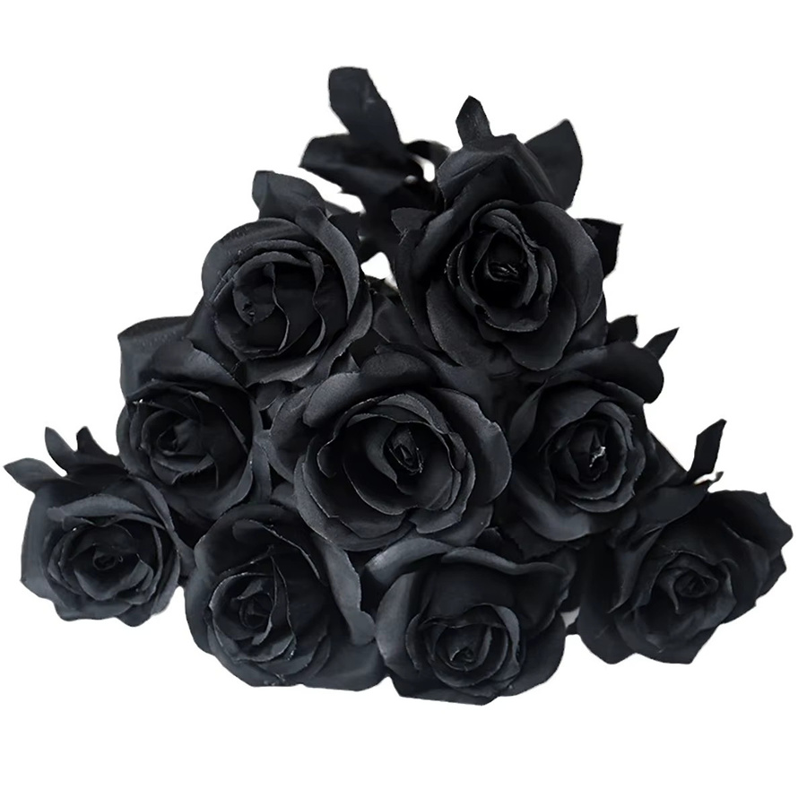 Uflower Künstliche Schwarze Rosen Bouquet aus Textil für Halloween und Gothic Dekoration - Bild 3