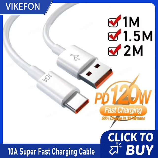 VIKEFON USB Typ C Kabel 120W Super Schnelles Ladekabel in Weiß - Bild 1
