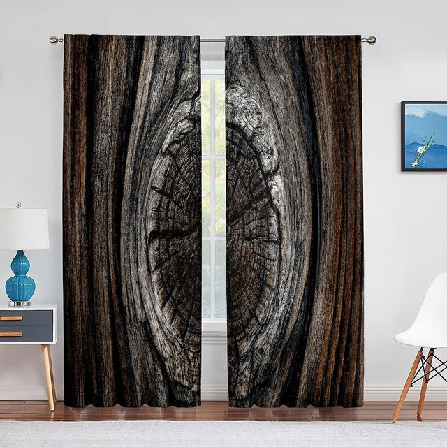 Yiran Furniture Bauernhaus-Stil Western Vorhänge aus Chiffon in Braun, 2er-Set mit Ösen, Breite: 65 cm, Höhe: 60 cm - Bild 1