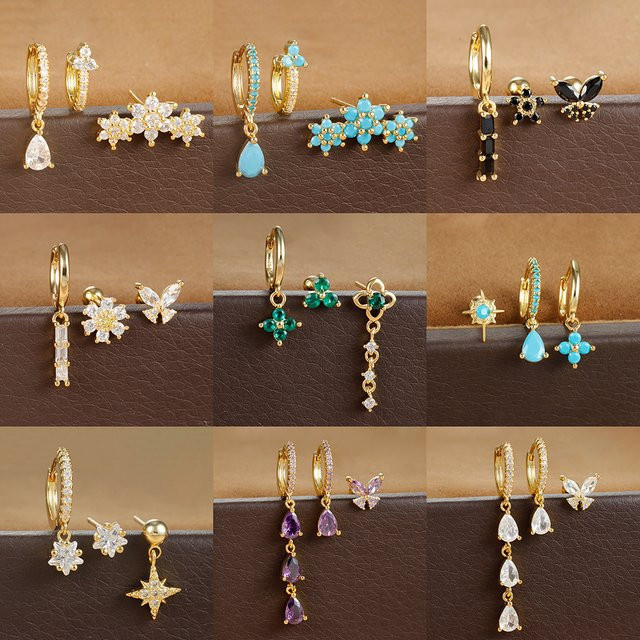 Ohrringe Set Edelstahl, Zirkonia, Gold, Damen - Bild 1