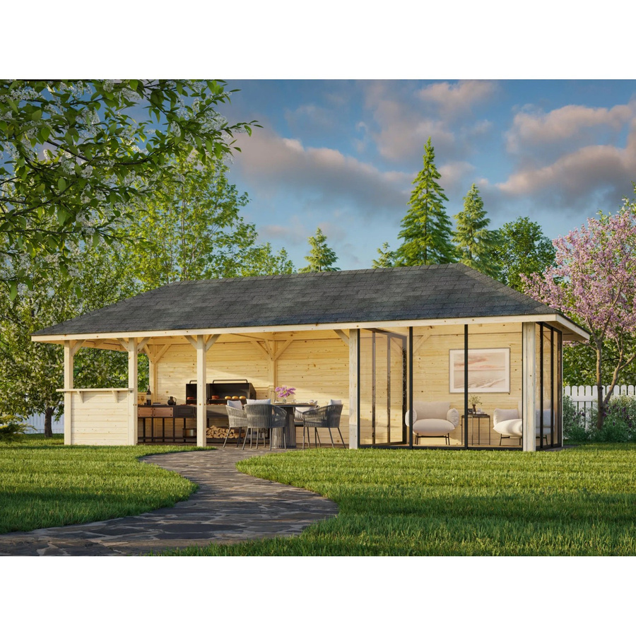 Palmako Pavillon Bianca Set 516 Slide Plus aus lackiertem Fichtenholz in Weiß, B/T: 876 x 300 cm - Bild 2