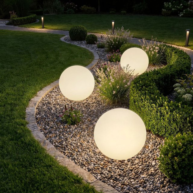 tectake Kugelleuchte mit LED-Beleuchtung in Weiß, 12 W, inklusive Fernbedienung, Leuchtmittel und Erdspieß für Garten, Balkon und Terrasse - Bild 1