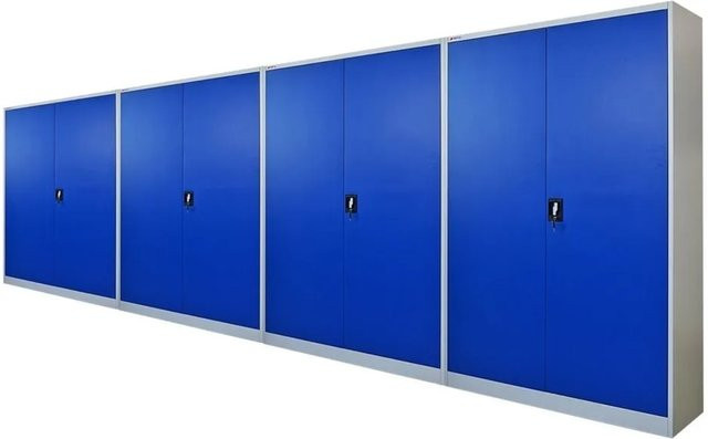PROREGAL Aktenschrank aus Stahl mit 2 Flügeltüren in Blau/Lichtgrau, abschließbar, 4 Ebenen, H x B x T: 180 x 120 x 40 cm - Bild 1