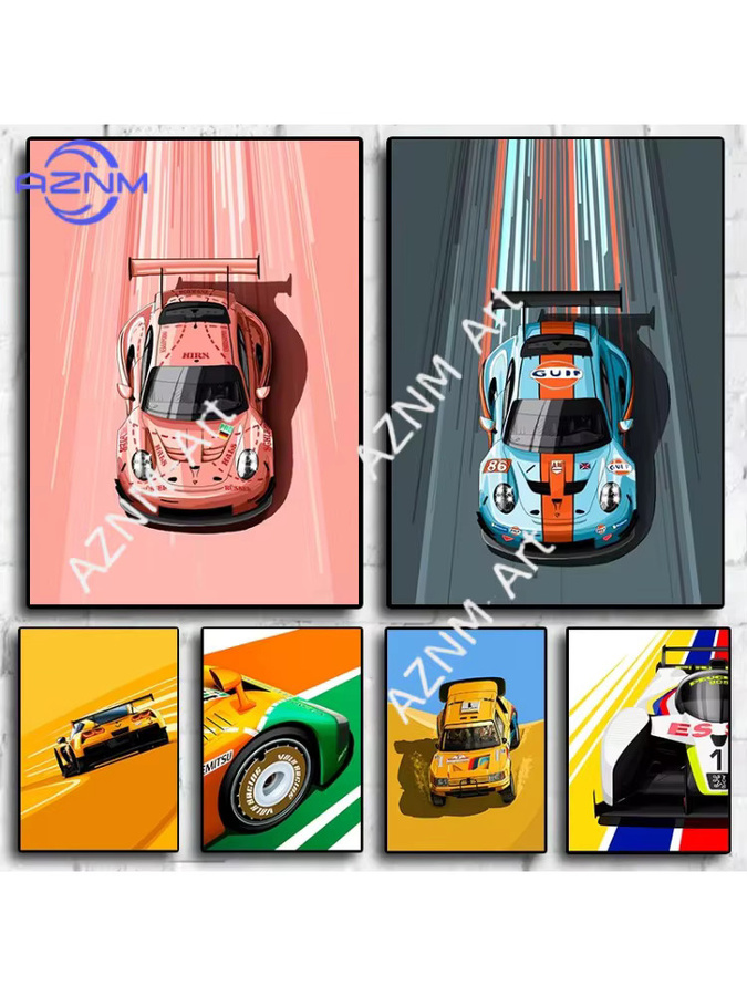 Modernes Cartoon-Rennwagen-Poster als Leinwandbild für die Wanddekoration im Kinderzimmer oder Wohnzimmer - Bild 4