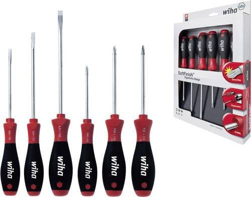 Wiha Schraubendreher-Set SoftFinish 6-teilig mit Schlitz, Phillips und Pozidriv in Rot - Bild 1