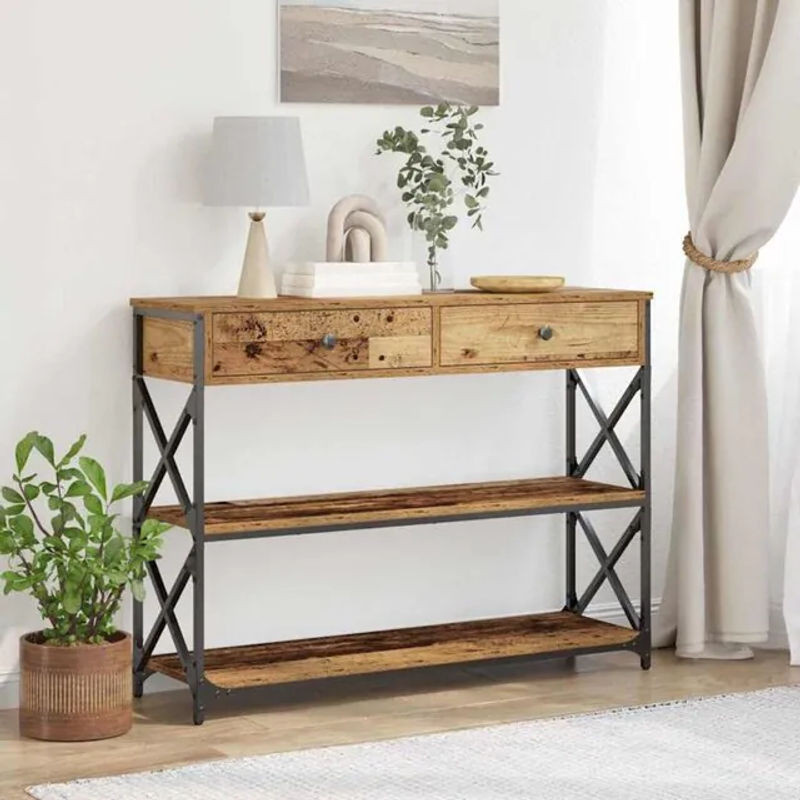 Vidaxl Konsolentisch aus Altholz und Metall in Braun im Industrial und Landhaus Stil B/T/H: 100 x 28 x 75 cm - Bild 1