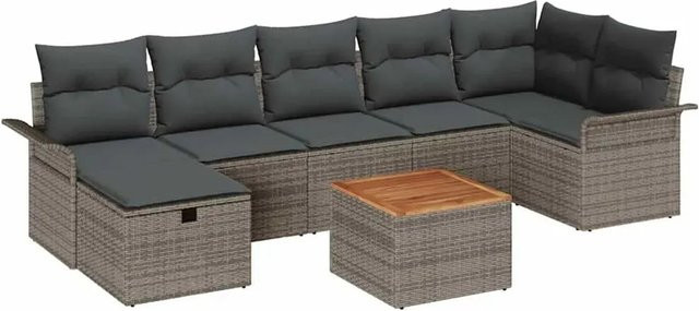 vidaXL Garten-Sofa-Set 8-teilig in Grau aus Poly-Rattan mit Polstern und Ottoman in U-Form - Bild 1