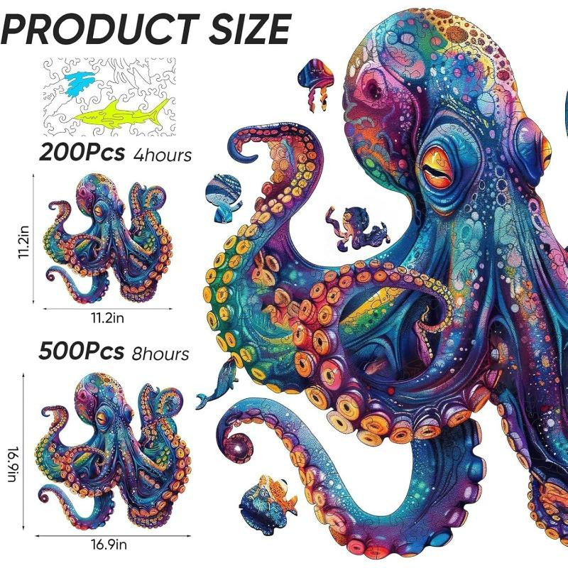 Qiuenisray Oktopus Ozean Puzzle Holz 200 Teile ab 14 Jahre - Bild 3