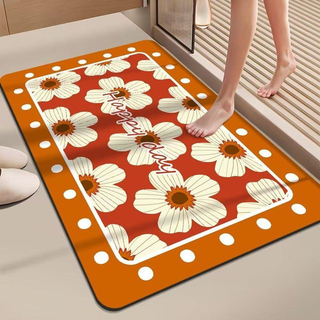 Xiaoxiangfeng Badezimmer-Bodenmatte aus Diatomeenschlamm mit abstraktem Malerei-Design, rutschfest und schnelltrocknend, Multicolor, B/T: 60 x 40 cm - Bild 1