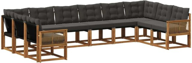 vidaXL Outdoor-Sofagarnitur aus Massivholz Akazie mit 10 Kissen in Natur und Schwarz - Bild 1