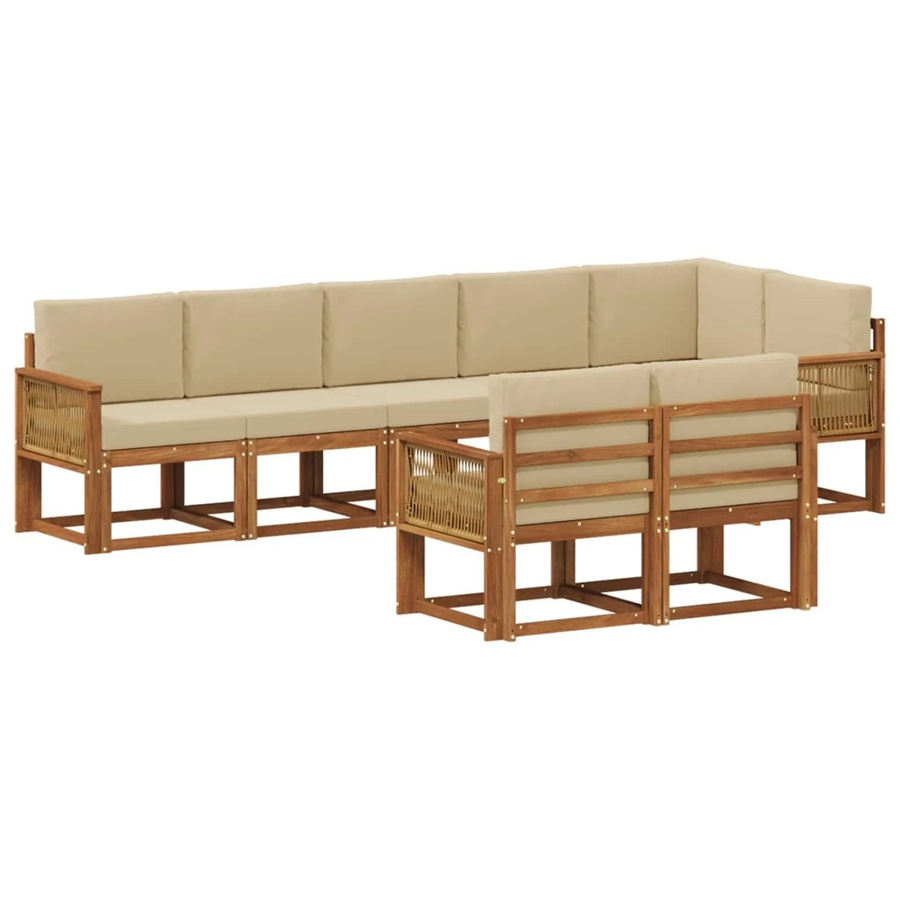 vidaXL Outdoor-Sofagarnitur in L-Form aus Akazienholz mit beigefarbenen Polyester-Kissen - Bild 2