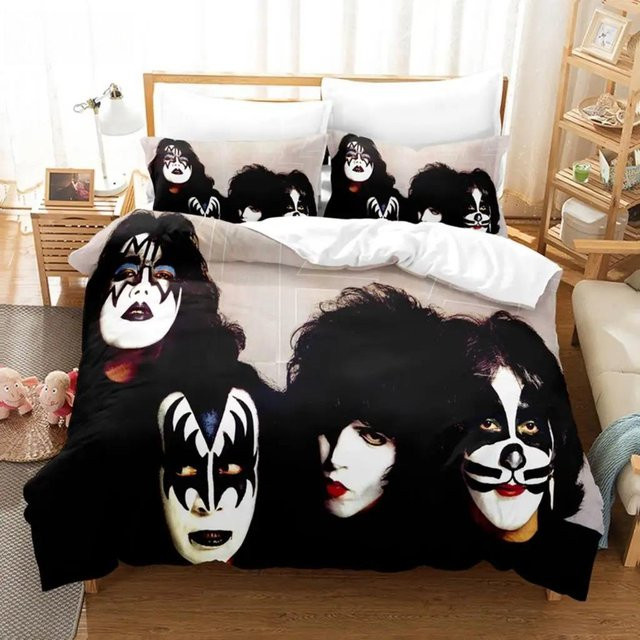Kiss Band Bettwäscheset aus Mikrofaser mit Motiv, Schwarz, B/H: 140 x 200 cm - Bild 1