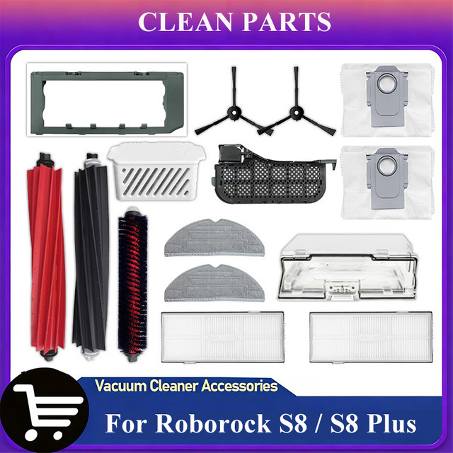 Roborock Ersatzteil-Set für S8 und S8 Plus mit Hauptbürste, Seitenbürste, HEPA-Filter, Wischtuch und Staubbeutel aus Kunststoff - Bild 1