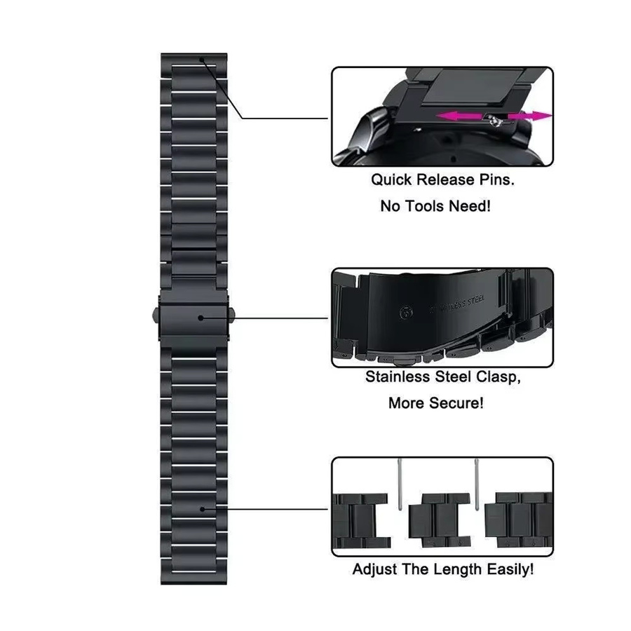 Amazfit Edelstahlarmband mit Hülle und TPU-Displayschutzfolie, Schwarz - Bild 3