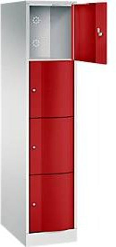 C+P Schließfachschrank Resisto mit 4 Fächern und Schloss, Lichtgrau/Rubinrot, B/T/H: 39,6 x 64,0 x 195,0 cm - Bild 2