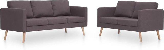 vidaXL Sofagarnitur 2-teilig aus Stoff in Taupe mit Holzrahmen, bestehend aus einem 2-Sitzer-Sofa und einem 3-Sitzer-Sofa inklusive Rückenkissen und Sitzkissen - Bild 1