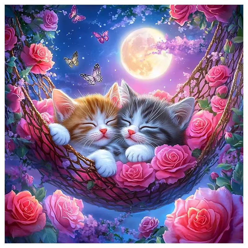 HUACAN Diamantmalerei Set mit Katze und Rosenblüten als Wanddekoration, Mehrfarbig, B/H: 20 x 20 cm - Bild 4
