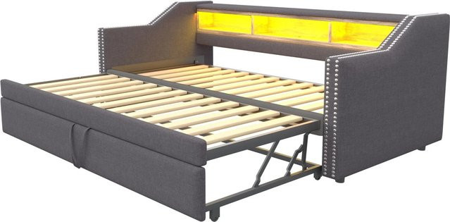Merax Schlafsofa in Dunkelgrau mit LED-Beleuchtung, USB-Anschluss und Stauraum, B/T/H: 90 x 190 x 102 cm - Bild 1