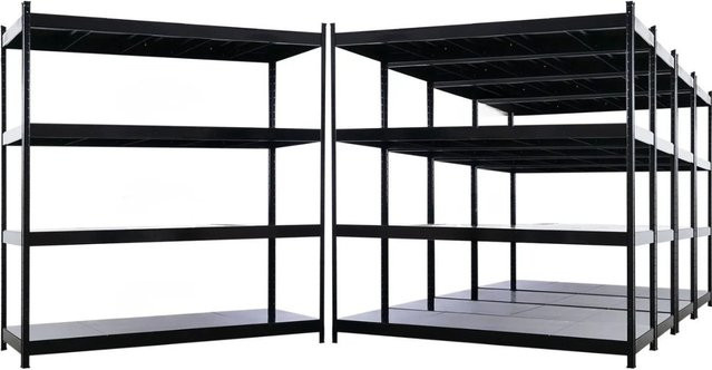 PROREGAL HERCULES Schwerlastregal Set aus 5 Profi-Regalsystemen mit Metallböden in Schwarz, B/T/H: 200 x 60 x 200 cm, 4 Stahlplatten-Ebenen pro Regal, Fachlast 400 kg - Bild 1