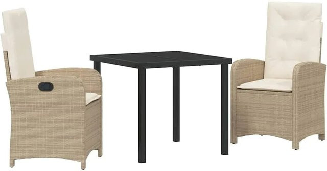 vidaXL Garten Essgruppe 3-teilig aus Poly-Rattan und Glas in Beige mit quadratischem Tisch und 2 Stühlen - Bild 1