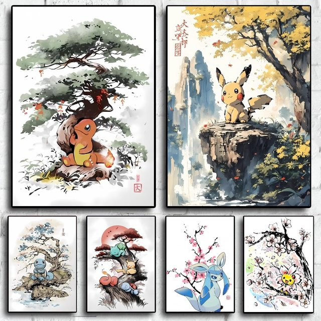 TAKARA TOMY Pikachu Leinwand-Kunstwerk Klassisches Pokemon Poster in Mehrfarbig - Bild 1