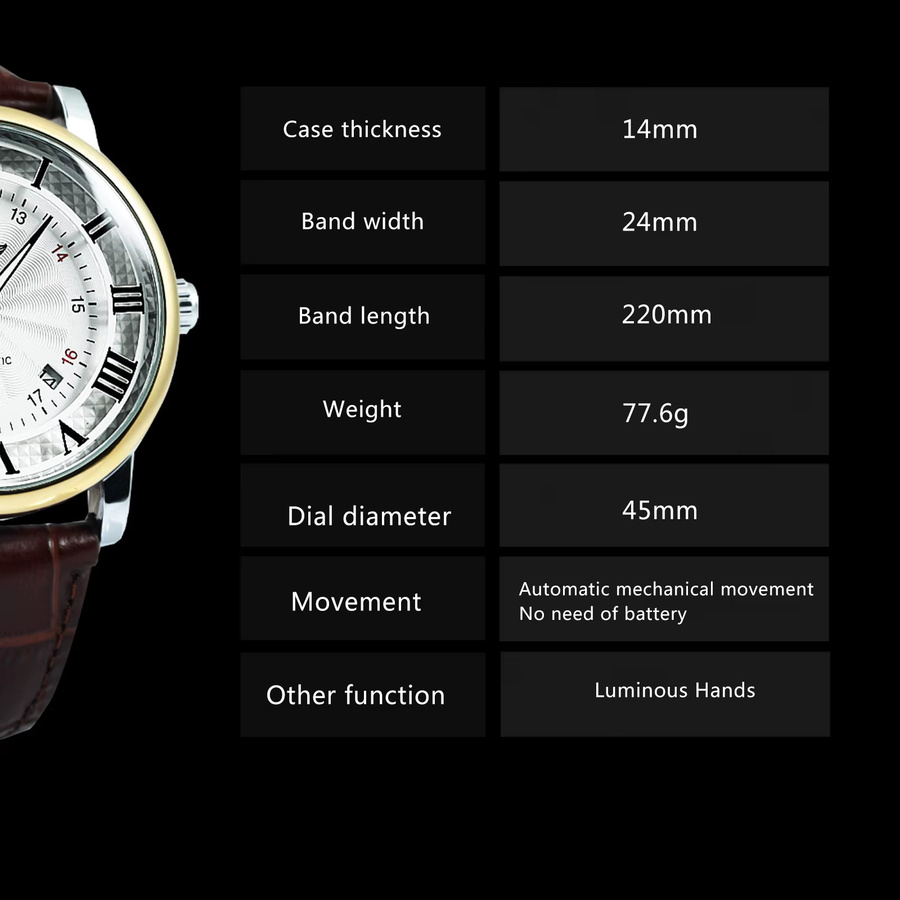 WINNER Armbanduhr Automatik, Leder, Weiß, Herren - Bild 6