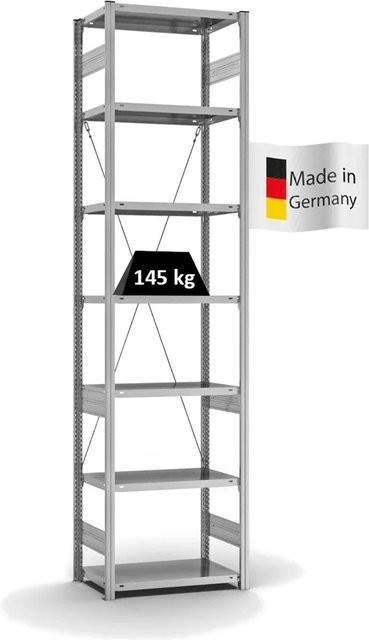 PROREGAL Fachbodenregal Stecksystem T-Profil Light-Duty, verzinkt, Höhe: 300 cm, Breite: 75 cm, Tiefe: 40 cm, 7 Ebenen, einseitig nutzbar - Bild 1