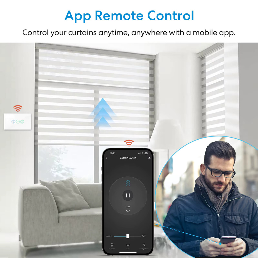 LoraTap ZigBee Rollladen und Vorhang Schalter mit Tuya Smart Life App Steuerung, US-Version, Weiß, kompatibel mit Google Assistent und Alexa, mit Prozent- und Timerfunktion - Bild 2