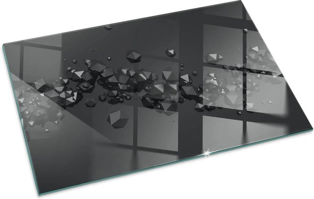 Tulup Glasplatte für Kamin in Schwarz mit abstraktem Design, B/T: 100 x 70 cm - Bild 1