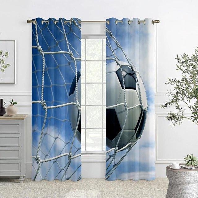 Yiran Furniture 3D Fußball Vorhänge mit Explodierendem Design, 2er Set aus Polyester, semi-transparent, Breite: 50 cm, Höhe: 130 cm - Bild 1