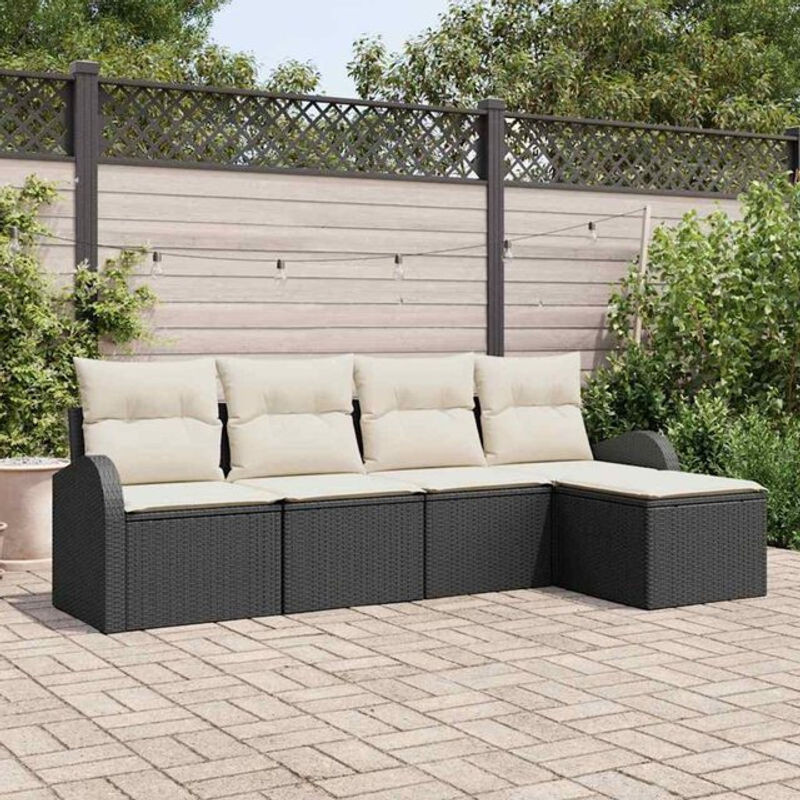 vidaxl Garten-Sofa-Set aus Poly-Rattan mit 5 Kissen in Schwarz und Weiß - Bild 1