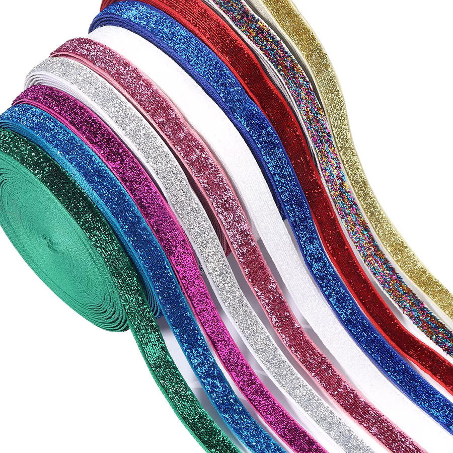 Glitzerndes Samtband in Rot und Multicolour, 10 mm Breite, nicht elastisches einseitiges Band für DIY-Handwerk, Schleifendekoration und Geschenkverpackungen - Bild 4