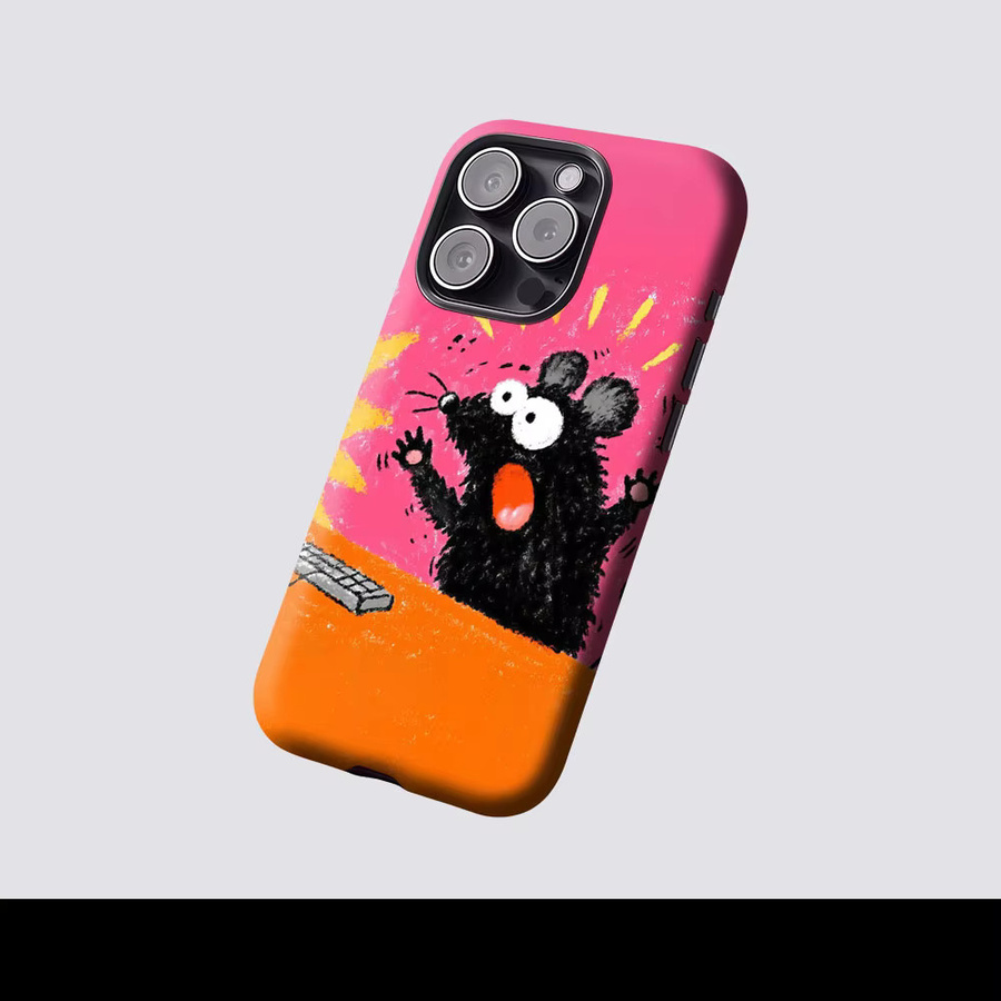 Aurbe Matte 2-in-1 MagSafe Hülle mit Displayfolie für iPhone 17 16 15 14 Plus Pro Max, stoßfeste Hartschale, Design Aufgeregter Maus, Farbe: Pink - Bild 2