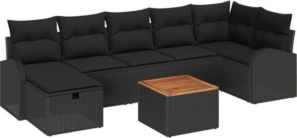 vidaXL Garten-Sofa-Set aus Poly-Rattan mit 8 Kissen in Schwarz - Bild 1