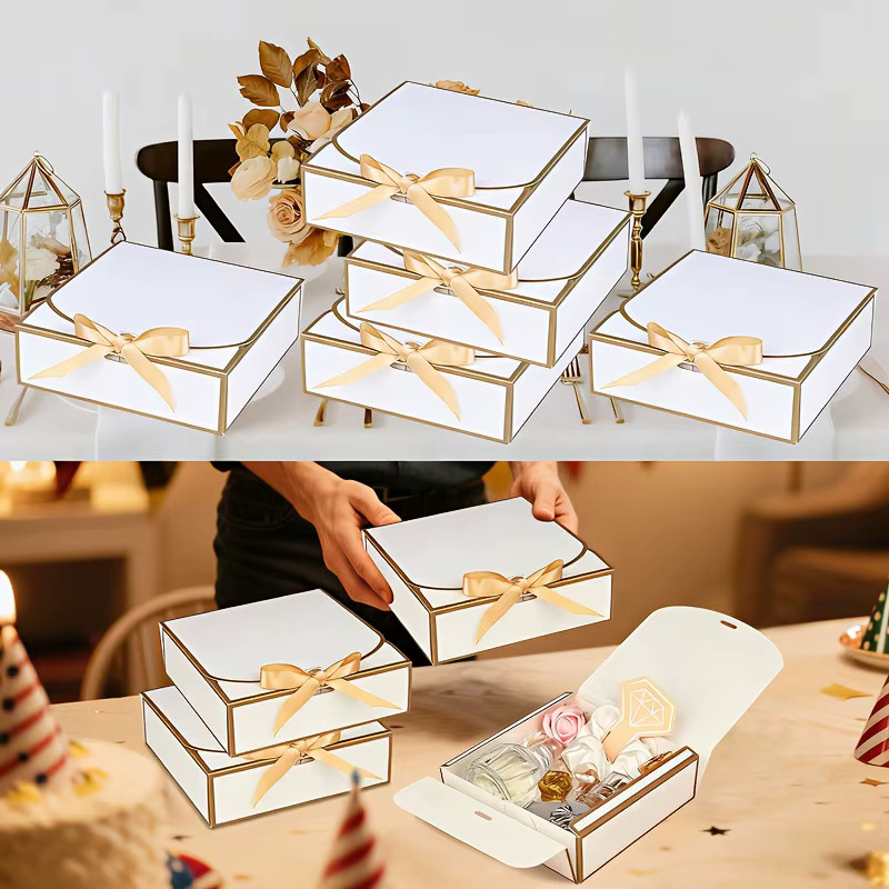 5 Sets elegante weiße Geschenkboxen aus Papier für Hochzeiten, Geburtstage und besondere Anlässe - Bild 2