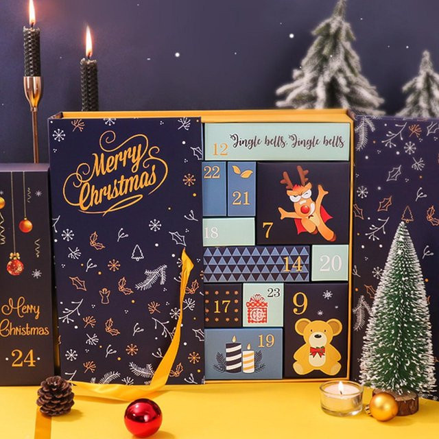 EVE Adventskalender mit 24 Tagen für Weihnachten, handgefertigte geometrische Boxen in Blau - Bild 1