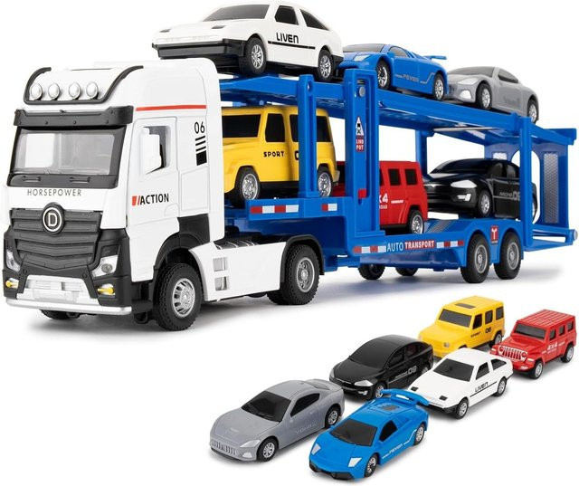 Fourall- Model Cars LKW-Spielzeug-Trägerlastwagen, 1:32, mit Geräuschen und Lichtern, weiß/blau - Bild 1